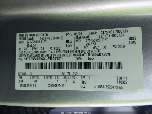 2020 FORD F-150 PLATINUM