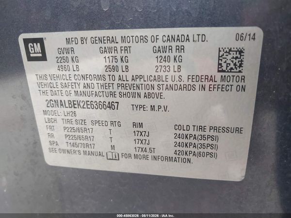 2014 CHEVROLET EQUINOX LT — I9