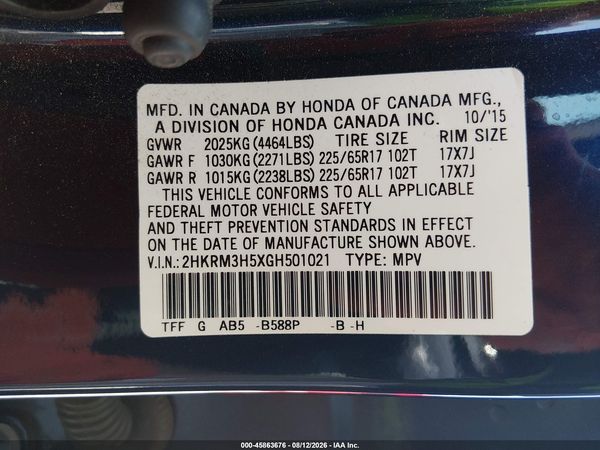 2016 HONDA CR-V EX