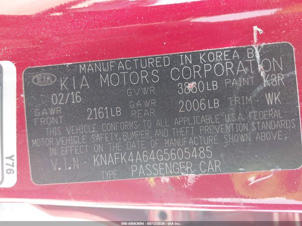 2016 KIA FORTE LX