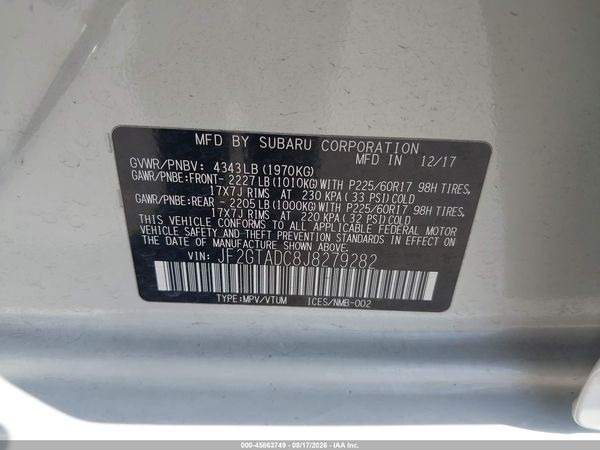 2018 SUBARU CROSSTREK 2.0I PREMIUM — I9