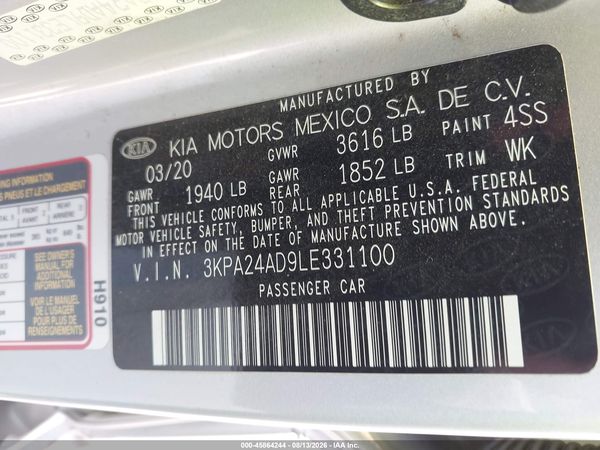 2020 KIA RIO S