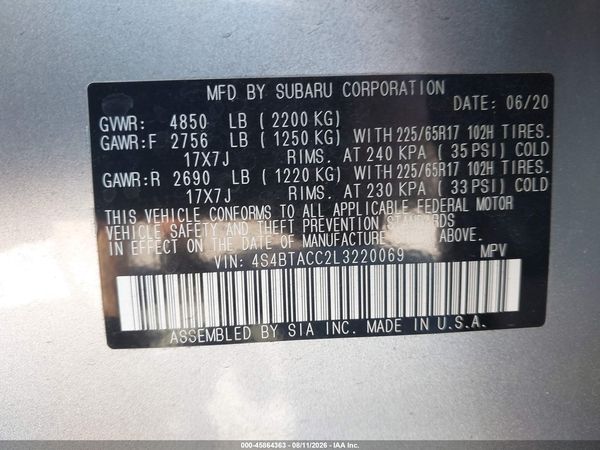 2020 SUBARU OUTBACK PREMIUM