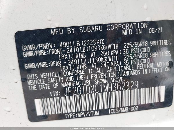 2021 SUBARU CROSSTREK HYBRID — I9