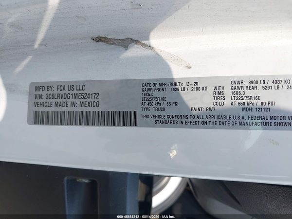 2021 RAM PROMASTER 2500 HIGH ROOF 159 WB