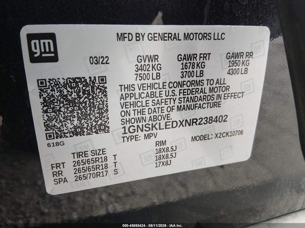 2022 CHEVROLET TAHOE 4WD COMMERCIAL FLEET — I9