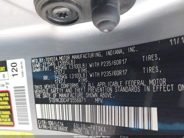 2015 TOYOTA SIENNA XLE 8 PASSENGER — I9