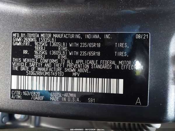 2021 TOYOTA HIGHLANDER XLE