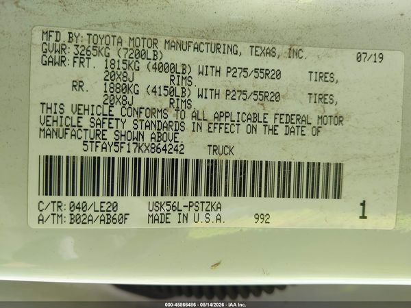 2019 TOYOTA TUNDRA PLATINUM 5.7L V8