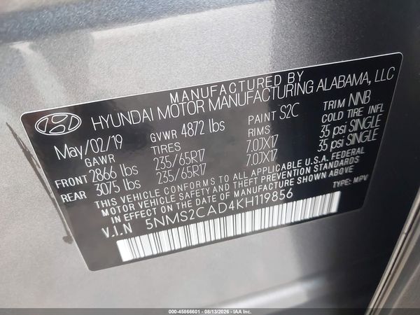 2019 HYUNDAI SANTA FE SE