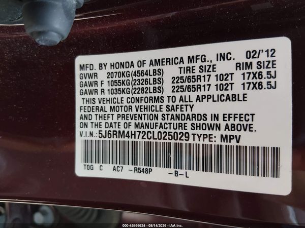 2012 HONDA CR-V EX-L