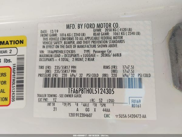 2020 FORD MUSTANG ECOBOOST FASTBACK