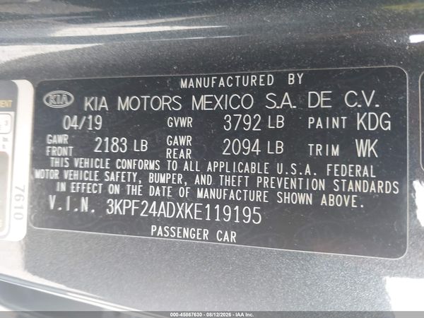 2019 KIA FORTE LXS