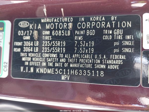 2017 KIA SEDONA SX LUXURY