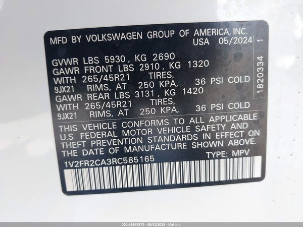 2024 VOLKSWAGEN ATLAS 2.0T SEL PREMIUM R-LINE — I9