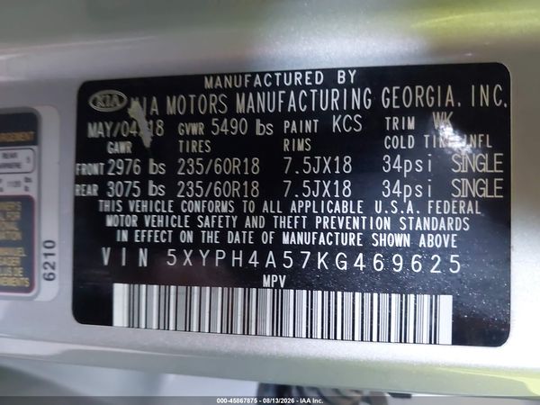 2019 KIA SORENTO 3.3L EX