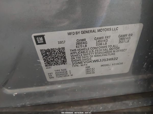 2018 CHEVROLET TRAVERSE LT CLOTH — I9