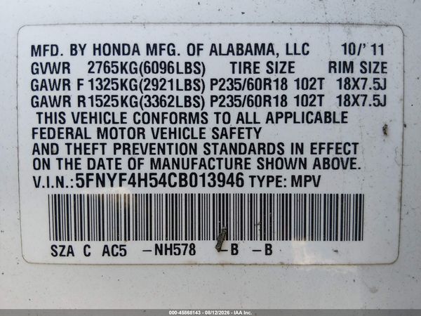 2012 HONDA PILOT EX-L