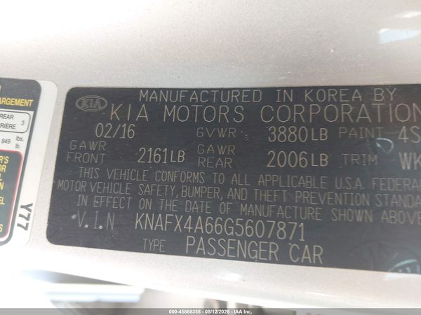 2016 KIA FORTE LX