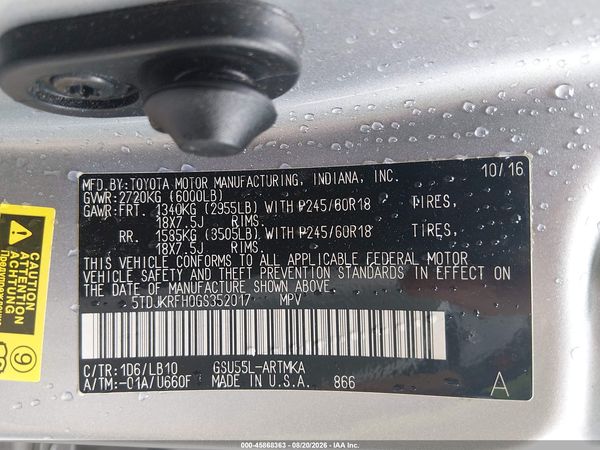 2016 TOYOTA HIGHLANDER XLE V6