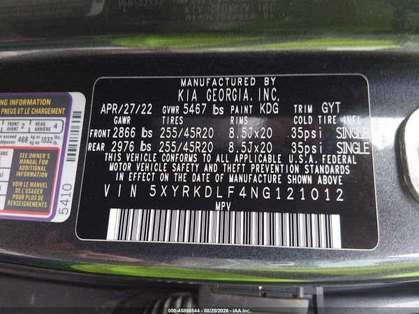 2022 KIA SORENTO SX