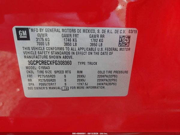 2015 CHEVROLET SILVERADO 1500 1LT — I9