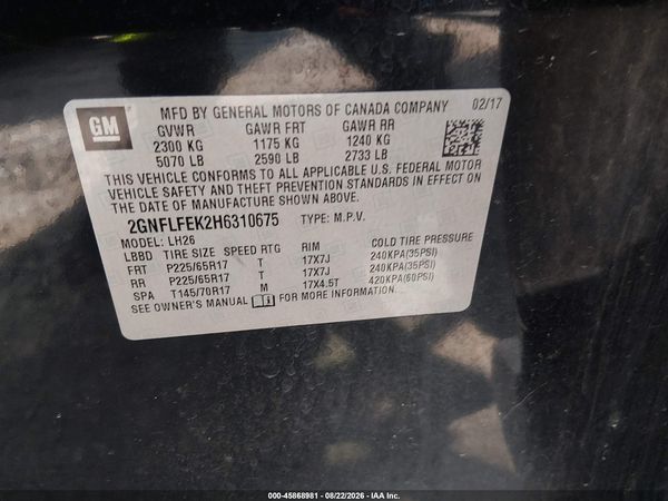 2017 CHEVROLET EQUINOX LT — I9
