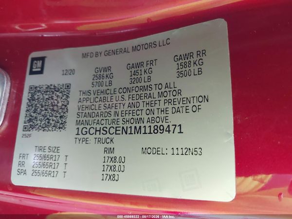 2021 CHEVROLET COLORADO 2WD  LONG BOX LT — I9