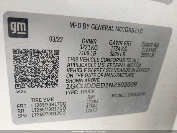 2022 CHEVROLET SILVERADO 1500 4WD  STANDARD BED LT — I9