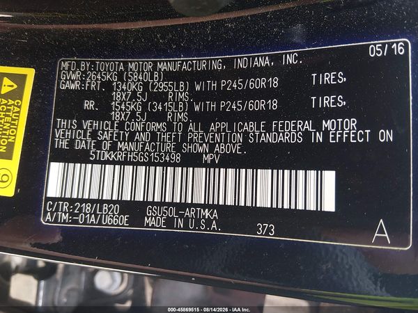 2016 TOYOTA HIGHLANDER XLE V6