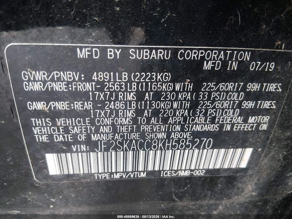 2019 SUBARU FORESTER Base P+ES
