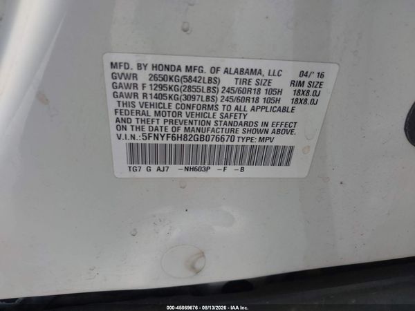 2016 HONDA PILOT EX-L