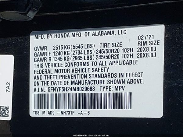 2021 HONDA PILOT 2WD SPECIAL EDITION