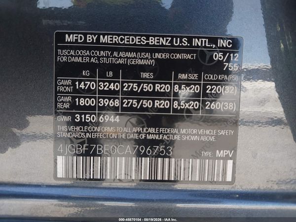2012 MERCEDES-BENZ GL 450 4MATIC
