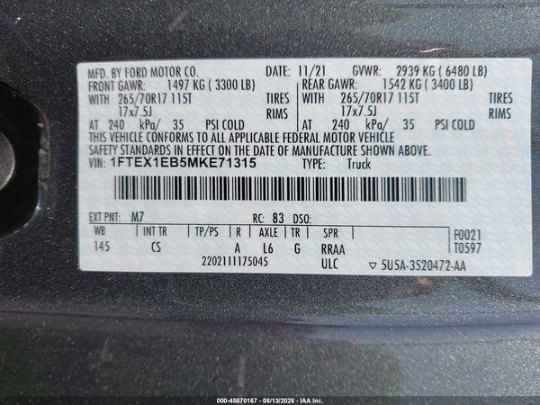 2021 FORD F-150 XL