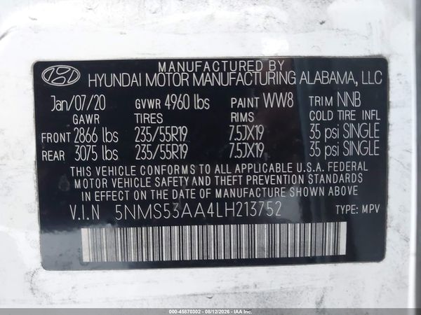 2020 HYUNDAI SANTA FE LIMITED 2.0T
