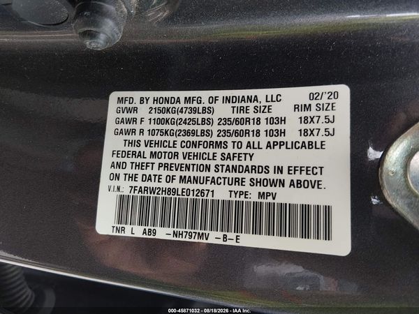 2020 HONDA CR-V AWD EX-L