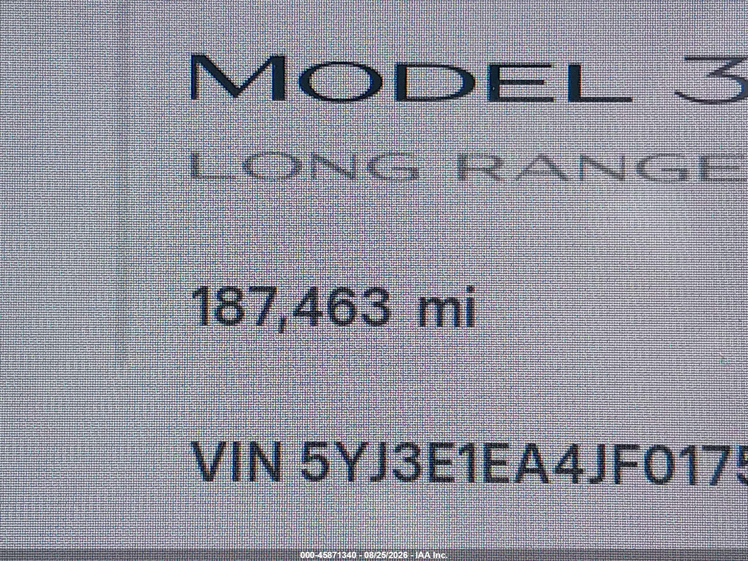 2018 TESLA MODEL 3 LONG RANGE/MID RANGE