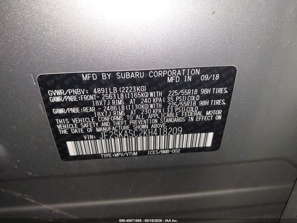 2019 SUBARU FORESTER LIMITED — I9