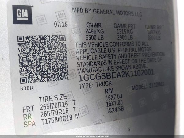 2019 CHEVROLET COLORADO WT — I9