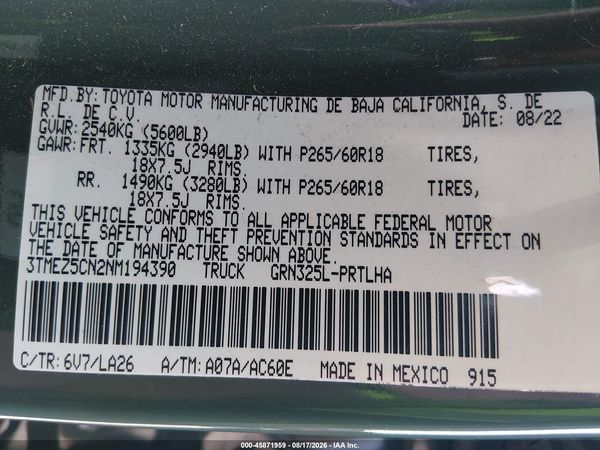2022 TOYOTA TACOMA LIMITED
