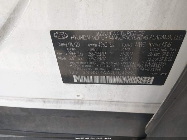2020 HYUNDAI SANTA FE SEL 2.0T
