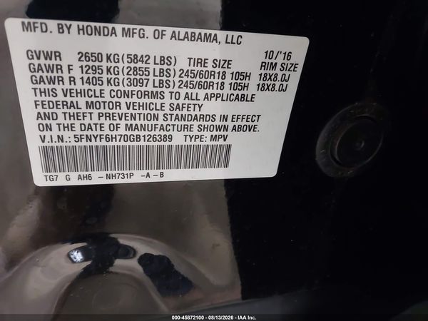 2016 HONDA PILOT EX-L