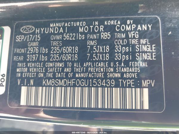 2016 HYUNDAI SANTA FE SE