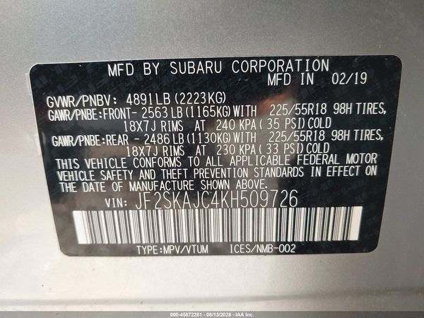 2019 SUBARU FORESTER SPORT