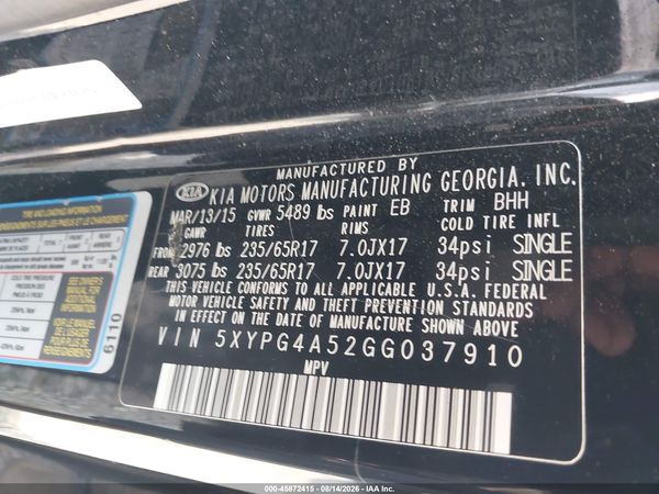 2016 KIA SORENTO 3.3L LX