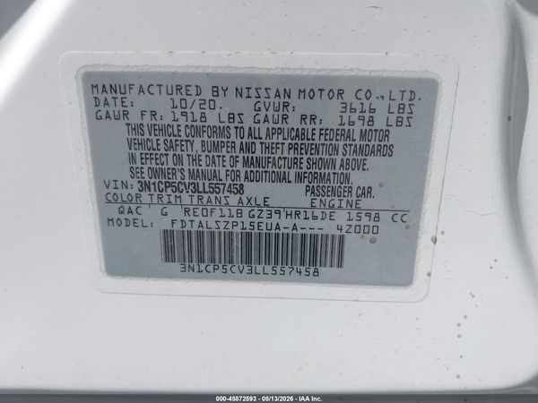 2020 NISSAN KICKS SV XTRONIC CVT