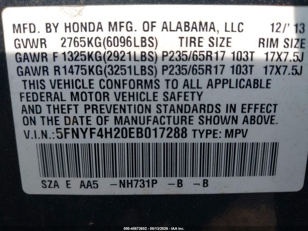 2014 HONDA PILOT LX