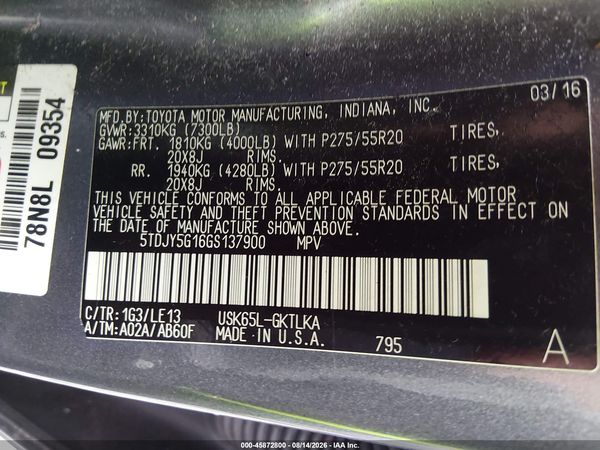 2016 TOYOTA SEQUOIA LIMITED 5.7L V8