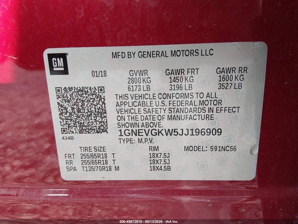 2018 CHEVROLET TRAVERSE LT CLOTH — I9